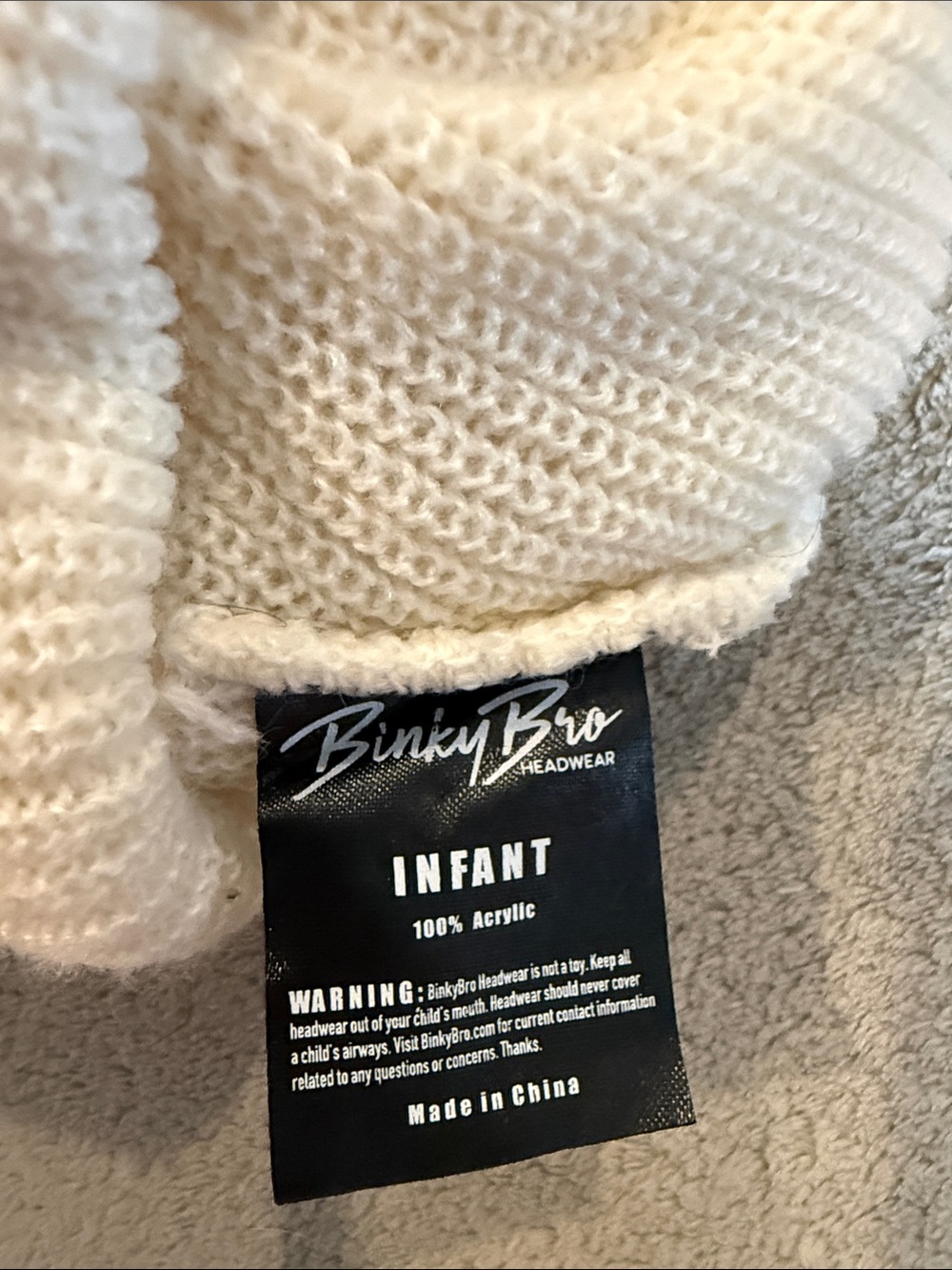 BINKY Bro Kids Beanie Hat - Cream & Tan Ribbed Knit - Picture 2 of 2